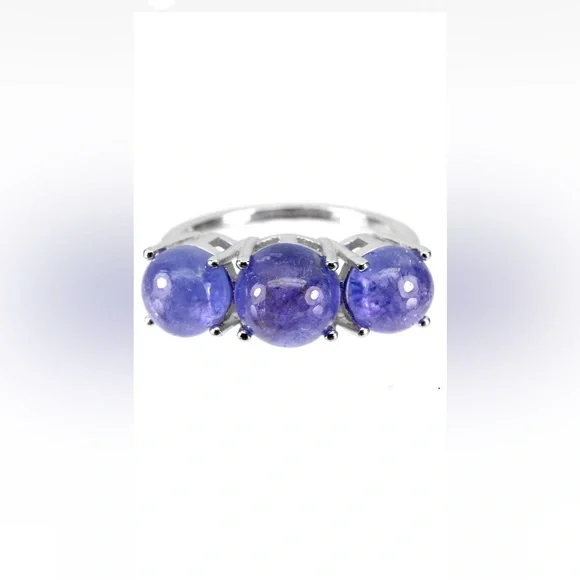 Unheated Round Tanzanite 8mm 14K White Gold Plate 925 Silver Ring 7.5 NWOT - Picture 3 of 4